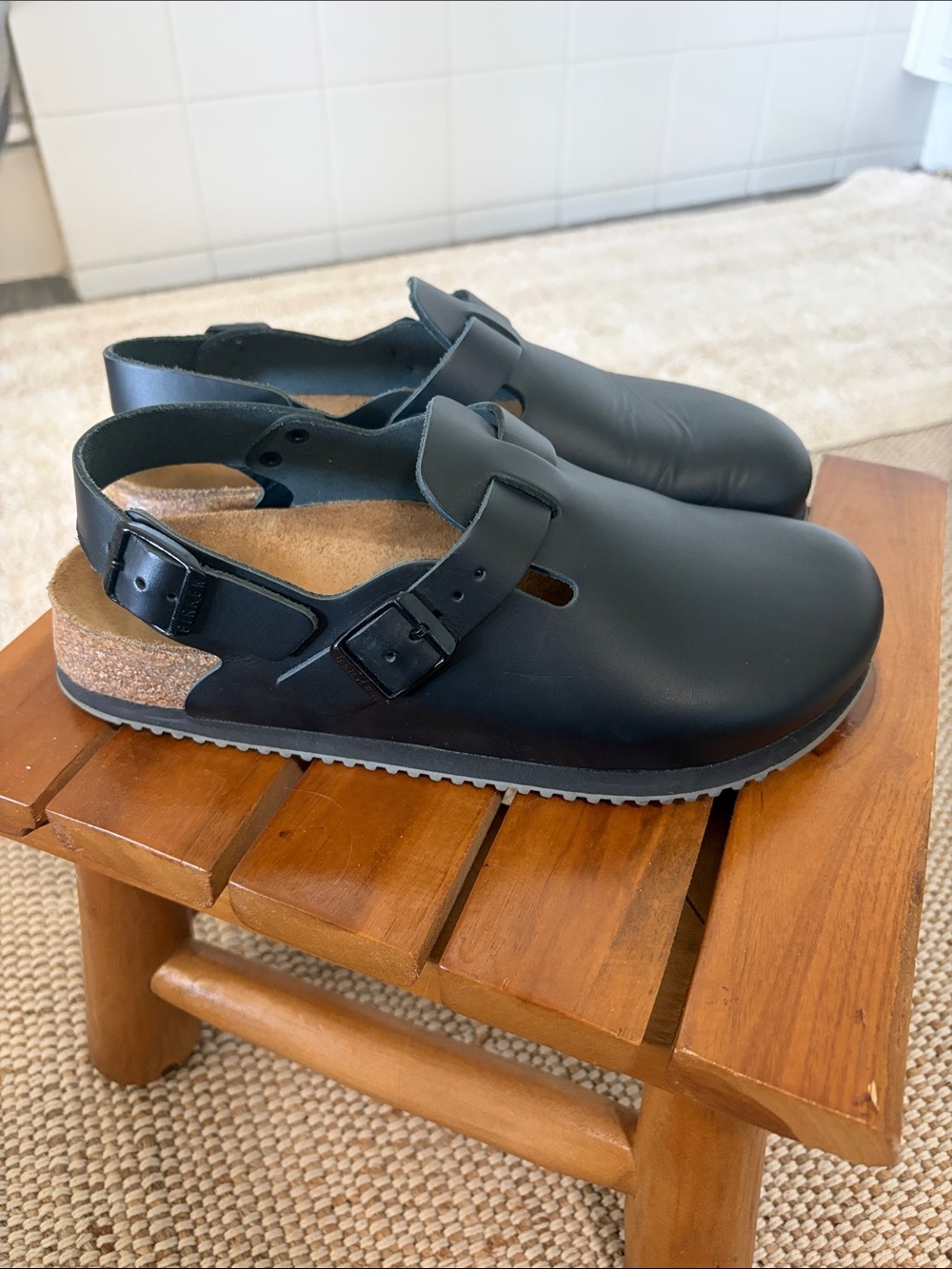 Birkenstock Black Leather Slingback Clog Mule